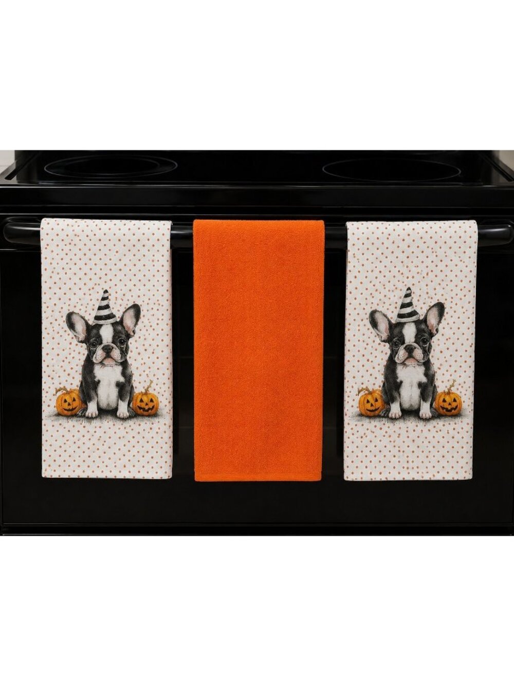 Halloween Boston Terrier Dog Kitchen Towels 3 Pack Orange Pumpkin NWT Bulldog